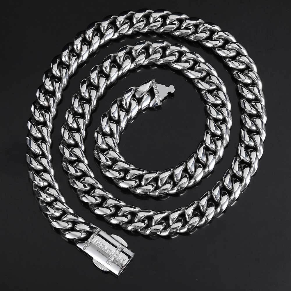 Miami Cuban Link Necklace Stainless Steel Micro-Paved Zircon with Spring Clasp | Caratix Jewelry - CaratixJewelry